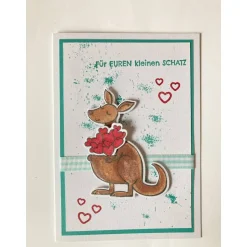 Glückwunschkarte Geburt Taufe Babyparty Karte Mädchen Junge  Känguruh Handarbeit handgefertigt Unikat