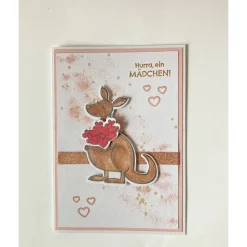 Glückwunschkarte Geburt Taufe Babyparty Karte Mädchen Junge  Känguruh Handarbeit handgefertigt Unikat