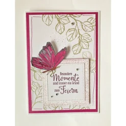 Glückwunschkarte Geburtstagskarte mit Schmetterling Handarbeit Handgefertigt Pink, Braun Karte UNIKAT