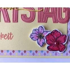 Glückwunschkarte Geburtstagskarte mit Blumen + Perlen Gelb,Flieder,Lachs