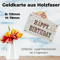 Glückwunschkarte Happy Birthday Geldkarte Geschenk Holz Glückwunsch Geburtstag