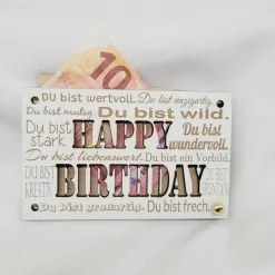 Glückwunschkarte Happy Birthday Geldkarte Geschenk Holz Glückwunsch Geburtstag