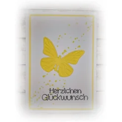 Glückwunschkarte "Herzlichen Glückwunsch" mit Schmetterling, in gelb   |   Handmade