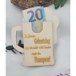 Glückwunschkarte Holz Karte Geldgeschenk witzig Geburtstag Happy Birthday Geldkarte