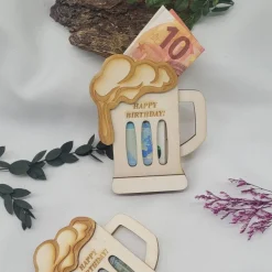 Glückwunschkarte Holz Karte Geldgeschenk witzig Geburtstag Happy Birthday Geldkarte