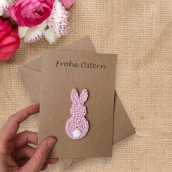 Glückwunschkarte mit Hase mit persönlichem Text - Handgemachte Osterkarte für Kinder, Karte mit Hasen Aufnäher