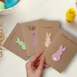 Glückwunschkarte mit Hase mit persönlichem Text - Handgemachte Osterkarte für Kinder, Karte mit Hasen Aufnäher