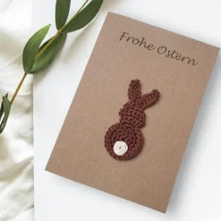 Glückwunschkarte mit Hase mit persönlichem Text - Handgemachte Osterkarte für Kinder, Karte mit Hasen Aufnäher