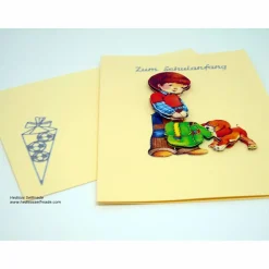 Glückwunschkarte #Schuleinführung #Junge mit Hund  #3-D