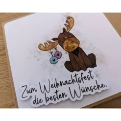 Glückwunschkarte zu Weihnachten - Zum Weihnachtsfest die besten Wünsche mit Elch