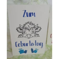 Glückwunschkarte zum Geburtstag - die kleine Kuh gratuliert