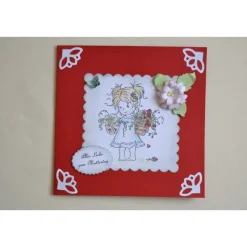 Glückwunschkarte zum Muttertag "Mädchen mit Blumentopf" rot-weiß