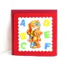 Glückwunschkarte zum Schulanfang Mädchen mit Bär rot-rot mit Filzbuchstaben A-F (4)