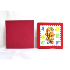 Glückwunschkarte zum Schulanfang Mädchen mit Bär rot-rot mit Filzbuchstaben A-F (4)