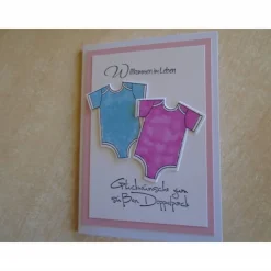 Glückwunschkarte zur Geburt Taufe Zwillinge Mädchen und Jungen Body Geburtskarte Babykarte Glückwunsch