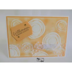 Glückwunschkarte zur Geburt/Taufe eines Mädchen, Weiß/ Pfirsichfarben, Handarbeit