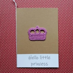 Glückwunschkarte zur Geburt Prinzessin Prinz Krönchen gehäkelt mit Wunschtext