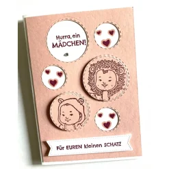 Glückwunschkarte zur Geburt/Taufe eines Mädchen, 3D , Rosa, Handarbeit