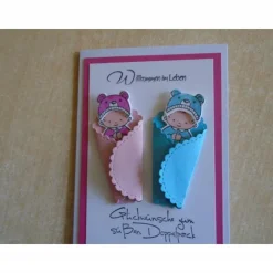 Glückwunschkarte zur Geburt Taufe Zwillinge Mädchen und Jungen Geburtskarte Babykarte Glückwunsch Grußkarte