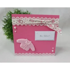 Glückwunschkarte zur Geburt BABY Mädchen weiß-rosa