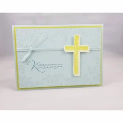 Glückwunschkarte zur Kommunion "Kreuz" in hellblau und limette