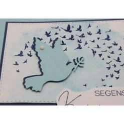 Glückwunschkarte zur Kommunion - Taube, türkis-weiß