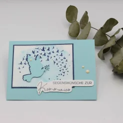 Glückwunschkarte zur Kommunion - Taube, türkis-weiß