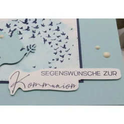 Glückwunschkarte zur Kommunion - Taube, türkis-weiß