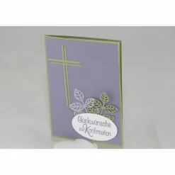 Glückwunschkarte zur Konfirmation mit Kreuz und Blättern