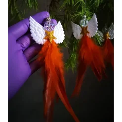 Glitzernder Federengel handgemacht – Unikat Weihnachtsdeko mit Glasperle, schwebend