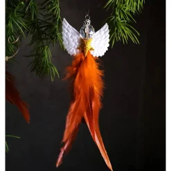 Glitzernder Federengel handgemacht – Unikat Weihnachtsdeko mit Glasperle, schwebend