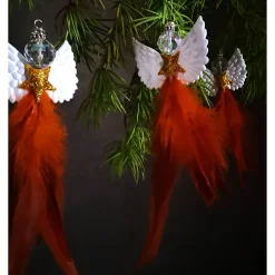 Glitzernder Federengel handgemacht – Unikat Weihnachtsdeko mit Glasperle, schwebend