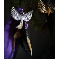 Glitzernder Federengel handgemacht – Unikat Weihnachtsdeko mit Glasperle, schwebend