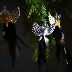 Glitzernder Federengel handgemacht – Unikat Weihnachtsdeko mit Glasperle, schwebend