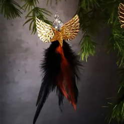 Glitzernder Federengel handgemacht – Unikat Weihnachtsdeko mit Glasperle, schwebend