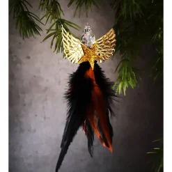 Glitzernder Federengel handgemacht – Unikat Weihnachtsdeko mit Glasperle, schwebend