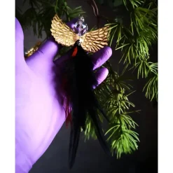 Glitzernder Federengel handgemacht – Unikat Weihnachtsdeko mit Glasperle, schwebend