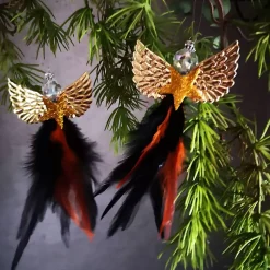 Glitzernder Federengel handgemacht – Unikat Weihnachtsdeko mit Glasperle, schwebend