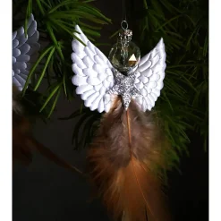 Glitzernder Federengel handgemacht – Unikat Weihnachtsdeko mit Glasperle, schwebend