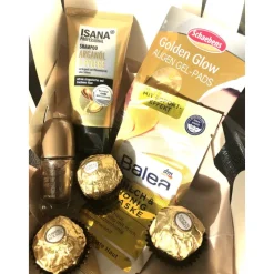 Goldbox, Wellnessbox, Geschenkset, nur goldfarbene Produkte, Weihnachtsgeschenk