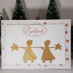 goldene Engel bringen Weihnachts-Sterne handgefertigte Weihnachtskarte mit Grüßen