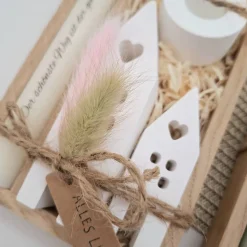 Goldene Hochzeit Geschenk zum 50. Hochzeitstag Häuser / Lichthäuser Kerzenhalter rund Stabkerze Kerzenbox Holzbox Mitbri