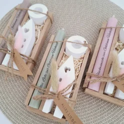 Goldene Hochzeit Geschenk zum 50. Hochzeitstag Haus / Lichthaus Kerzenhalter rund Stabkerze Kerzenbox Holzbox Mitbringse