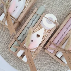 Goldene Hochzeit Geschenk zum 50. Hochzeitstag Haus / Lichthaus Kerzenhalter rund Stabkerze Kerzenbox Holzbox Mitbringse