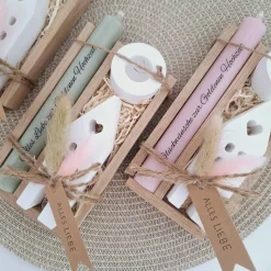 Goldene Hochzeit Geschenk zum 50. Hochzeitstag Haus / Lichthaus Kerzenhalter rund Stabkerze Kerzenbox Holzbox Mitbringse