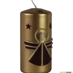 Goldene Weihnachtskerze mit weinrotem Engel