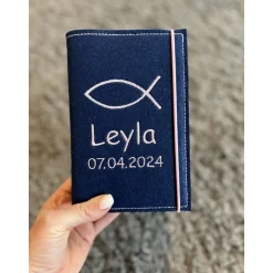 Gotteslob Hülle Gotteslobhülle großer Fisch mit Name und Datum - Normalausgabe - Kommunion Firmung Geschenk