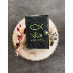 Gotteslob Hülle Gotteslobhülle großer Fisch mit Name und Datum - Normalausgabe - Kommunion Firmung Geschenk