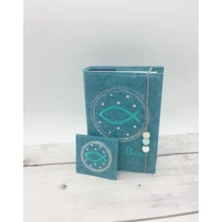 Gotteslobhülle + Rosenkranztasche Fisch im Kreis Hülle Geschenk Kommunion Set Firmung Geschenkidee personalisiert