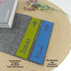 Gotteslobhülle aus grauem Filz mit Namen – Individuelle Bibelhülle zur Kommunion & Konfirmation